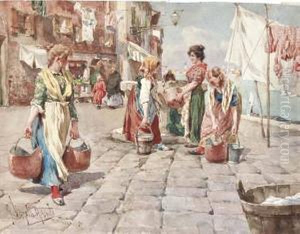 Lavandaie Oil Painting by Giuseppe Vizzotto Alberti