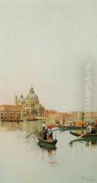 Gondole A Venezia Oil Painting by Giuseppe Vizzotto Alberti