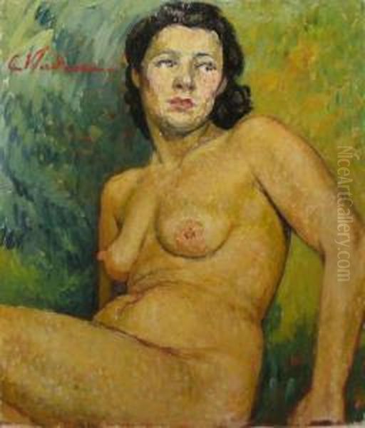 Nud Pe Fond Verde Oil Painting by Constantin Vladescu