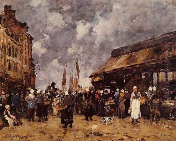 Trouville, the Fish Market Oil Painting by Eugene Boudin