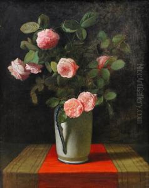 Still Life With Roses Oil Painting by Vladimir Dimitrievich Sverchkov