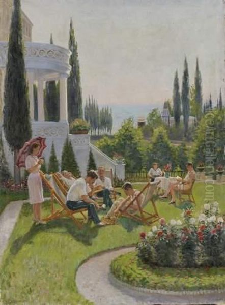 Dans Le Jardin En Crimee Oil Painting by Boris E. Vladimirsky