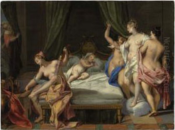 Venus And The Three Graces Tending To Cupid Oil Painting by Nicolas Vleughels