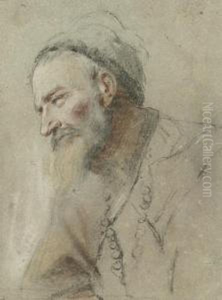 Portrait Of A Bearded Man, Half-length, Wearing A Cap Oil Painting by Nicolas Vleughels