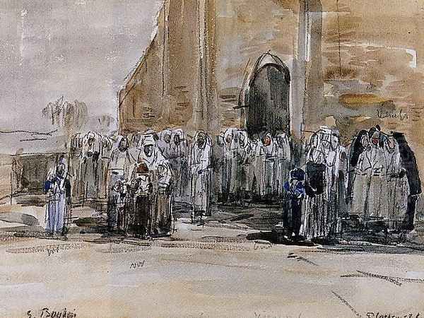 Exiting from Mass at Plougastel Oil Painting by Eugene Boudin