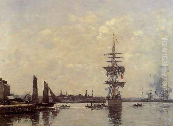 Sailing Boats at Quay Oil Painting by Eugene Boudin