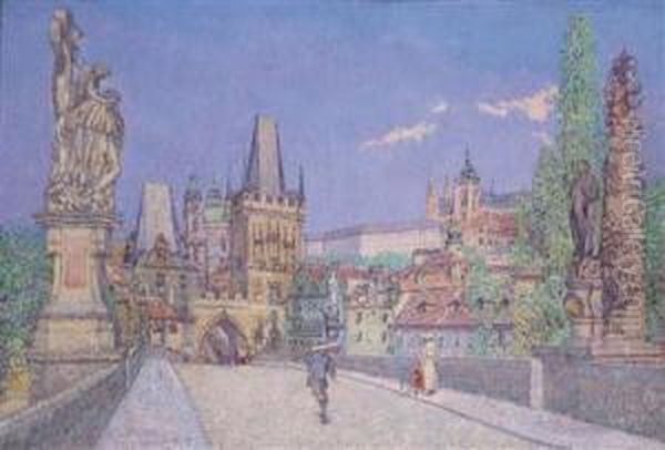 Prague - View Of Charles Bridge Oil Painting by Jan Vochoc