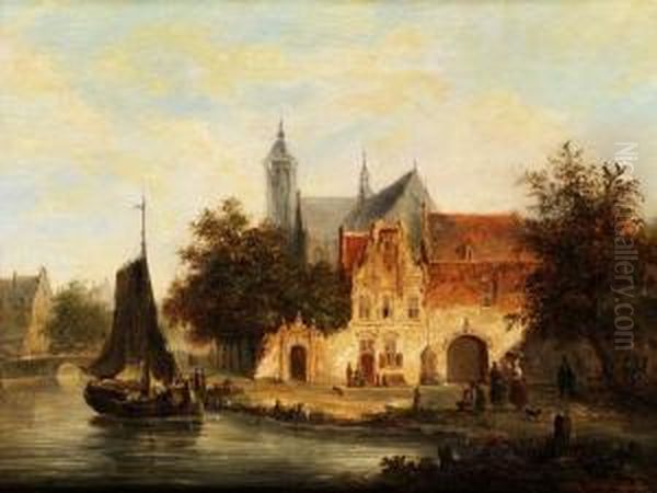 Hollandische Kanallandschaft Oil Painting by Jan Simon Voddigel