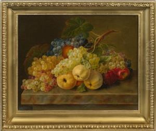 Fruchtestilleben Mit Weintrauben Und Apfeln Oil Painting by Gottfried Wilhelm Voelcker