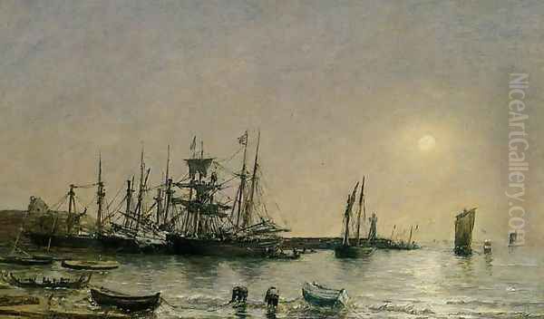 Portrieux, Boats at Anchor in Port Oil Painting by Eugene Boudin