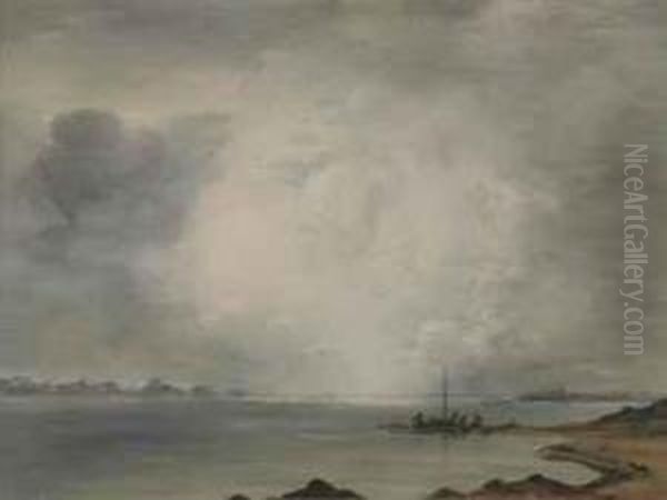 Ijssel Met Bewolkte Lucht: The River Ijssel Near Hattem Oil Painting by Floris Verster