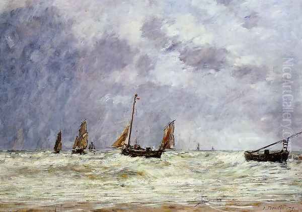 Berck, the Departure of the Boats Oil Painting by Eugene Boudin