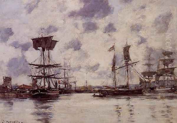 Sailing Boats at Anchor Oil Painting by Eugene Boudin