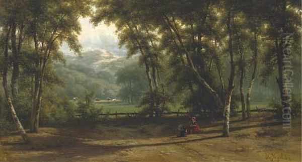 Late Afternoon In A Wooded Valley Oil Painting by Johannes Gijsbert Vogel