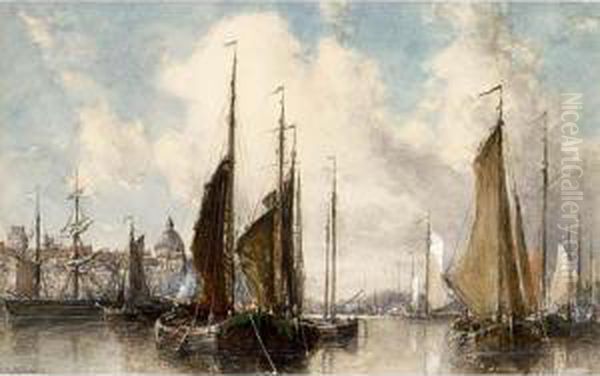 Shipping Near A Town Oil Painting by Johannes Gijsbert Vogel