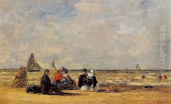 The Beach at Trouville III Oil Painting by Eugene Boudin