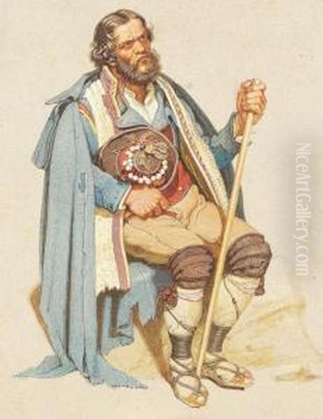 Sitzender Hirte In Tracht Oil Painting by Ludwig Vogel