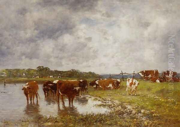 Cows in a Meadow on the Banks of the Toques Oil Painting by Eugene Boudin