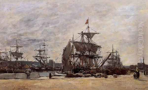 Deauville, Docked Boats Oil Painting by Eugene Boudin