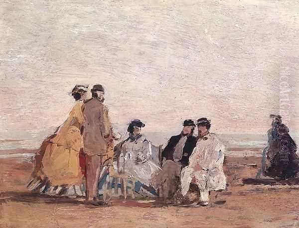 On the Beach at Trouville c.1865 Oil Painting by Eugene Boudin