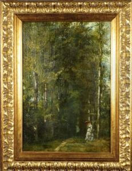 Femme A L'ombrelle Dans Un Sous-bois Oil Painting by Guillaume Vogels