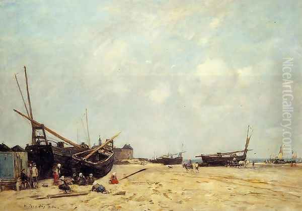 Fishing Boats Aground and at Sea Oil Painting by Eugene Boudin