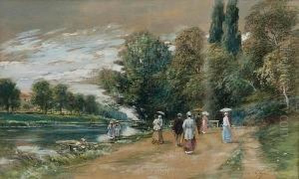 Voigt. Nymphenburg Channel. 44.1 X 60.7 Cm Oil Painting by Franz Wilhelm Voigt