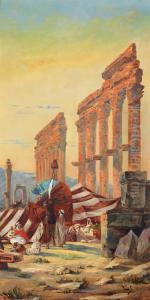 Campement A Baalbeck Oil Painting by August Voigt-Folger