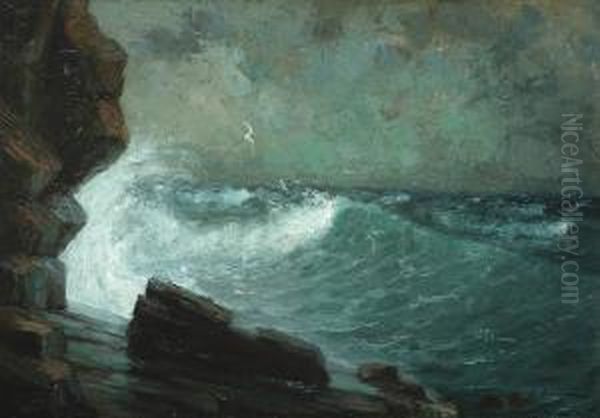 Storm Near Cape Caliacra Oil Painting by Eugen Voinescu