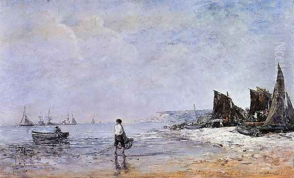 The Fisherman, Low Tide Oil Painting by Eugene Boudin