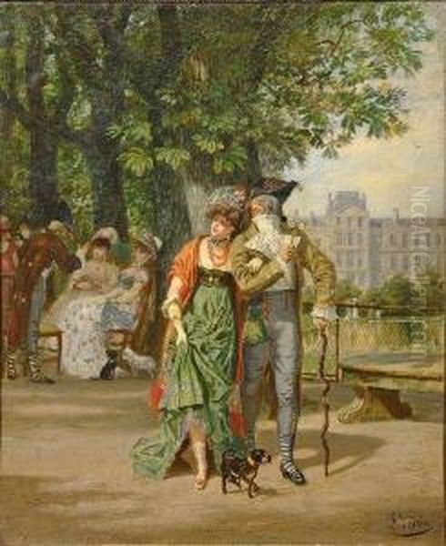 Incroyable Et Merveilleuse Au Jardin Des Tuileries. Oil Painting by Leon Joseph Voirin