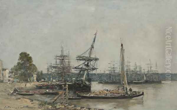 Bordeaux. Bateaux amarres sur la Garonne Oil Painting by Eugene Boudin