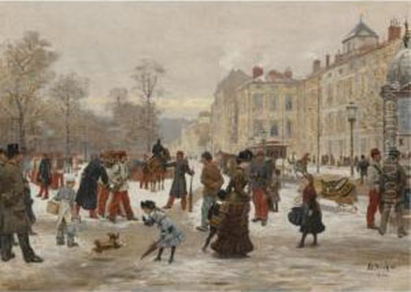 A Winter's Day Oil Painting by Leon Joseph Voirin