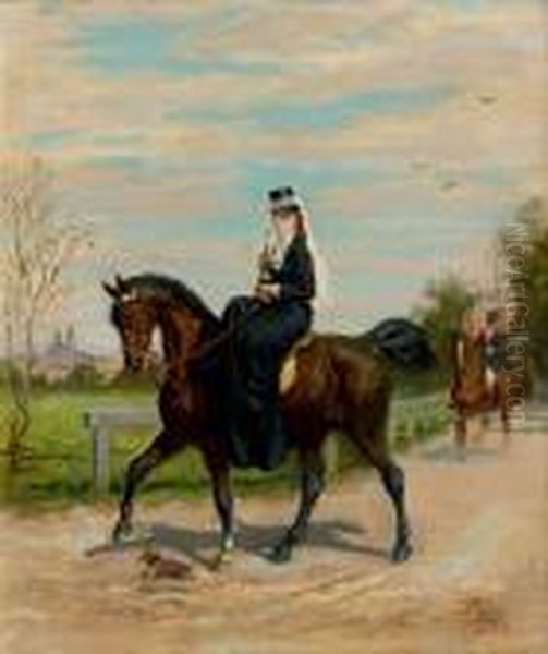 Cavalier Et Cavaliere Sortant D'un Chateau Oil Painting by Leon Joseph Voirin