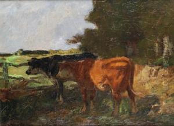 Vaches A L'abreuvoir Oil Painting by Adrien Gabriel Voisard-Margerie