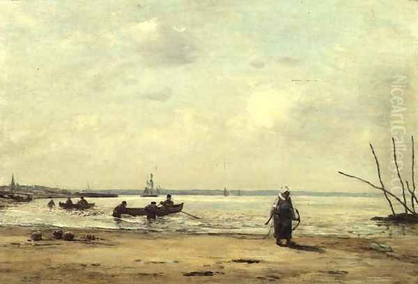 Low Tide Near Honfleur c.1864-66 Oil Painting by Eugene Boudin