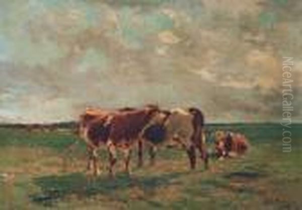 Cows And Landscape
 Oleo Sobre Tela Oil Painting by Adrien Gabriel Voisard-Margerie