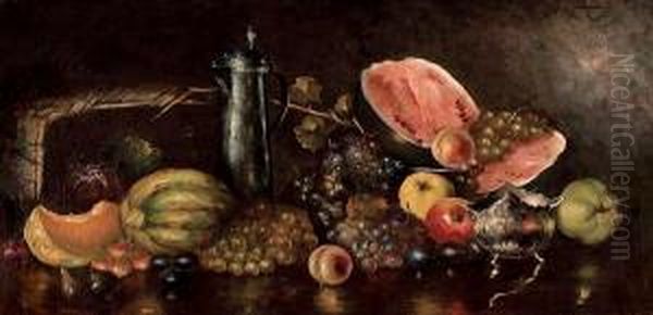 Still Life With Summer Fruits And Silverware Oil Painting by Nikolaos Vokos