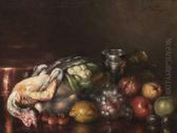 Still Life With Game And Fruit Oil Painting by Nikolaos Vokos