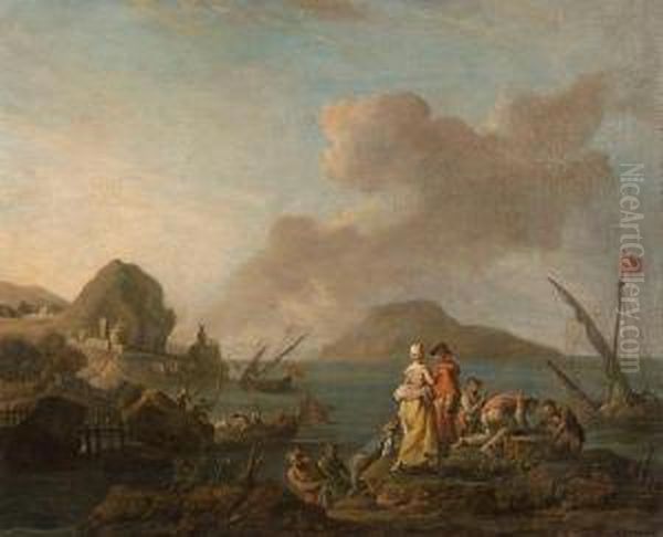 Harbour Scene With Boats And Figures Oil Painting by Pierre-Jacques Volaire