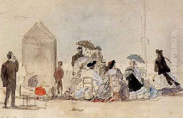 The Beach at Trouville I Oil Painting by Eugene Boudin