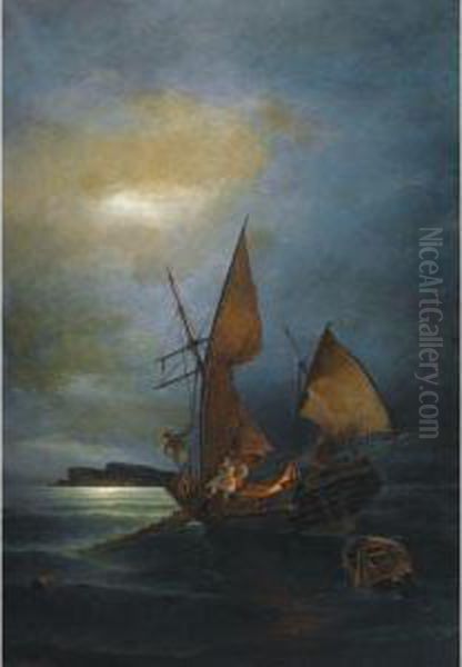 Night Fishing Oil Painting by Constantinos Volanakis