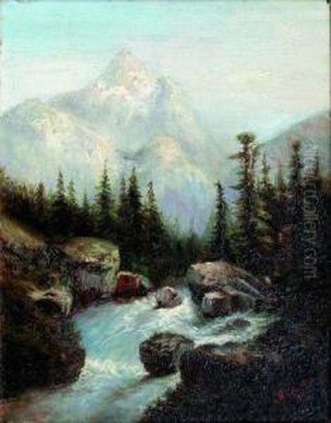 Torrent Dans Les Alpes Oil Painting by A.M. Voland