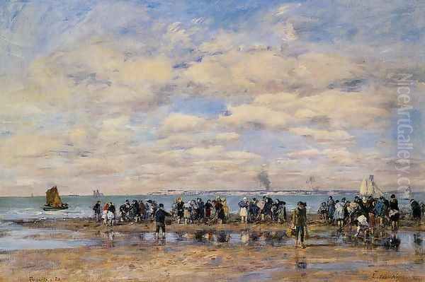 Trouville, the Beach at Low Tide Oil Painting by Eugene Boudin