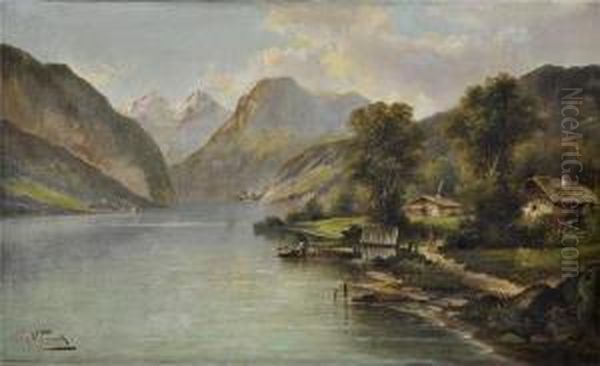 Dorf An Einem Gebirgssee Oil Painting by Raimund Volanek