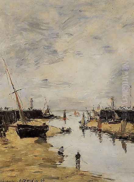 Trouville, the Jettys, Low Tide II Oil Painting by Eugene Boudin