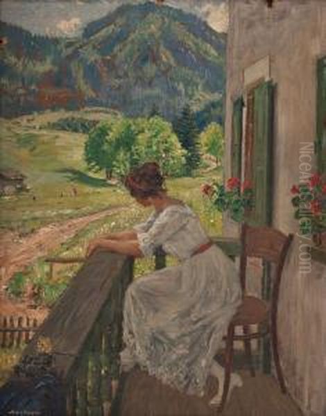 Junge Frau Auf Dem Balkon Oil Painting by Robert Volcker