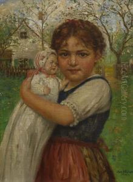 Madchen Mit Puppe. Oil Painting by Robert Volcker