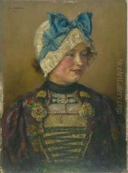 Junge Frau In Tracht Oil Painting by Robert Volcker