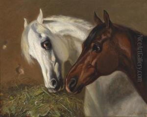 Two Horse Heads Oil Painting by Emil Volkers